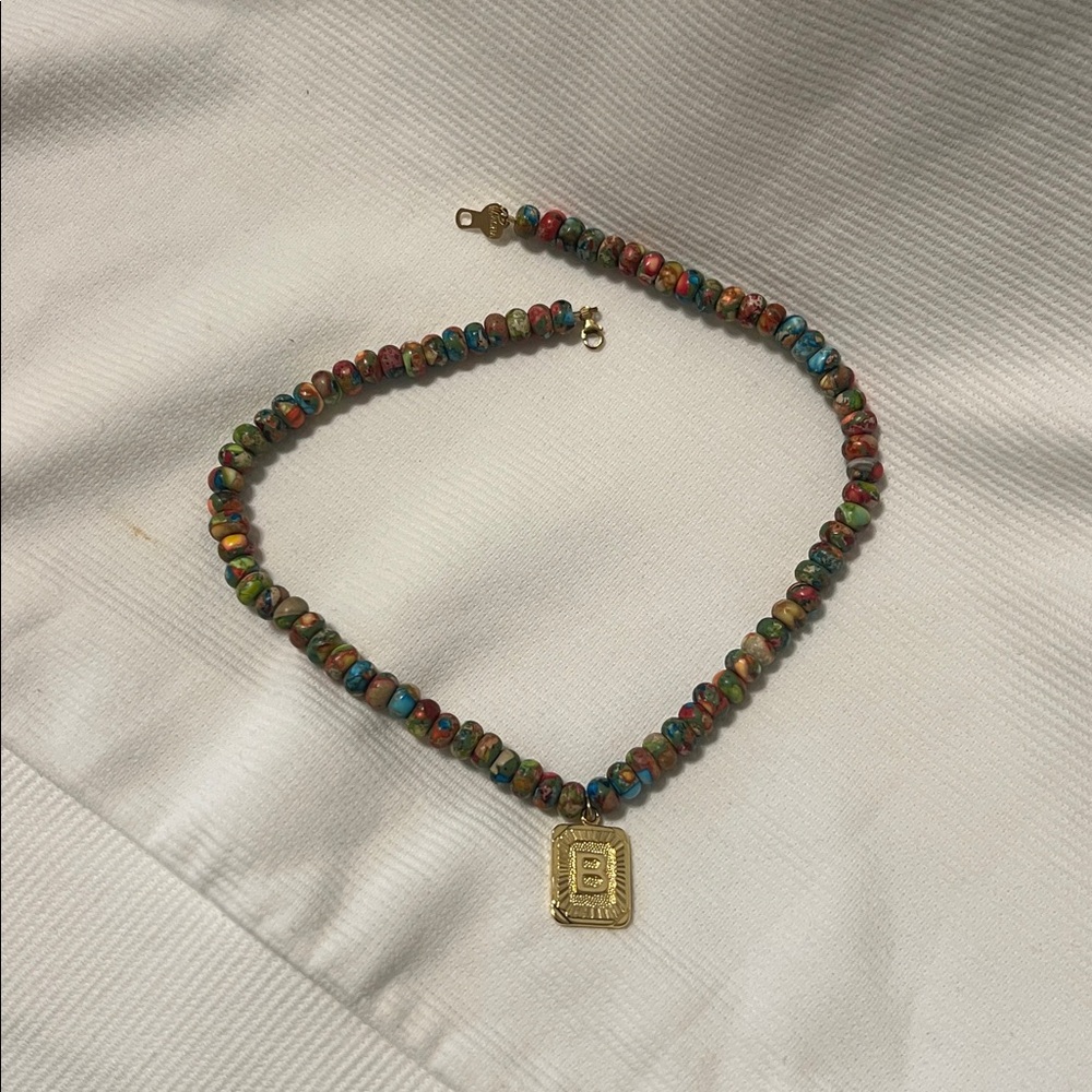 Wear BRACHA gold filled initial “B” w/ JASPER stones necklace